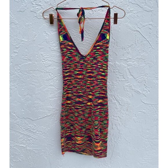 Princess Polly Womens Halter Knitted Backless Bodycon Mini Dress Multi Sz 8 - Picture 4 of 8